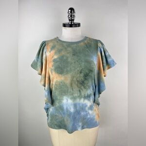 💚 3105. Ribbed Tie Dye Fluttered Sleeve Top